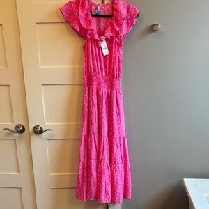 Draper James XS pink polka dot flutter sleeve maxi NEW NWT $175